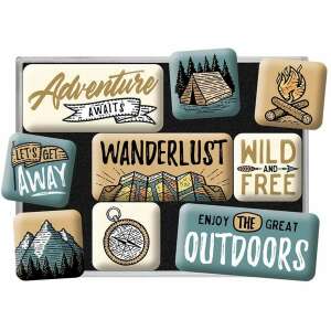 Sada magnetov Nostalgic Art Outdoor Adventure Wanderlust, 9 magnetov s retro motívmi pre chladničku alebo magnetický povrch - Magnety na chladničku
