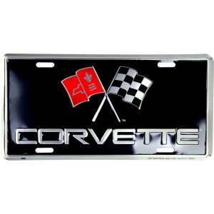 Corvette "crossed flags" dombornyomott fémtábla/rendszámtábla 30,1 x 15,1 cm 81854157 