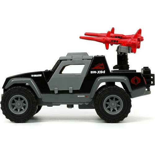G.I. Joe Cobra Commander & Stinger 1:32 méretarányú modell autó, fekete és szürke színben, piros rakétákkal, oldalnézet - Modell és makett