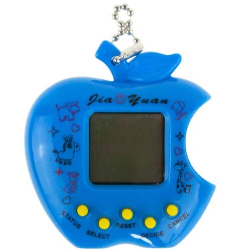 Blue apple shaped Tamagotchi interactive electronic game with 49 games, for kids 6 years and older