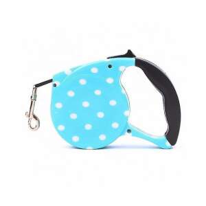 Blue and white polka dot retractable dog leash, 5 meters long, for dogs up to 15 kg - Pet Care