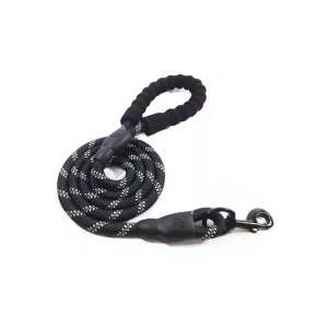 Black and silver reflective rope dog leash with a black foam handle - Pet Care