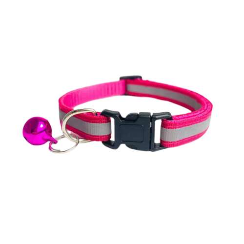 Fényvisszaverő nyakörv kutyáknak és macskáknak, csengővel, állítható 21-33 cm, rózsaszín