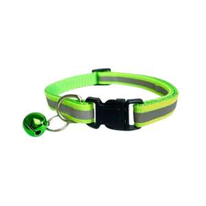 Green reflective dog and cat collar with bell, adjustable 21-33 cm - Pet Care