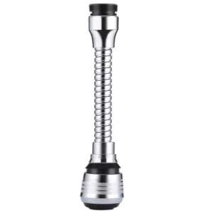 Stainless steel and silicone flexible faucet extender with aerator, 15 cm, silver - Faucet Filter