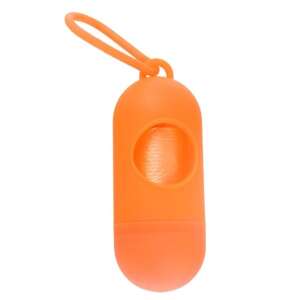 Orange dog poop bag dispenser with a roll of bags - Dog waste bag