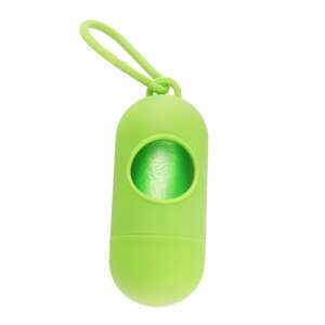 Green dog poop bag dispenser with a roll of bags, perfect for walking your dog - Dog waste bag