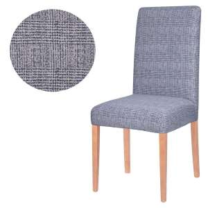 Springos universal chair cover in blue, showing the fabric texture and the chair legs - Springos