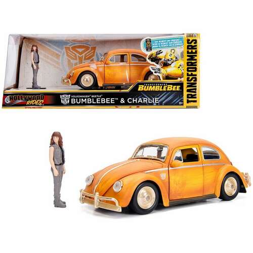 Transformers Bumblebee & Charlie Volkswagen Beetle 1:24 méretarányú fém modell autó Charlie figurával, sárga, Jada Toys 