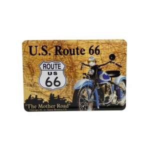 Route 66 fém képeslap borítékkal, vintage motorral és az útvonal térképével - Nostalgic-Art
