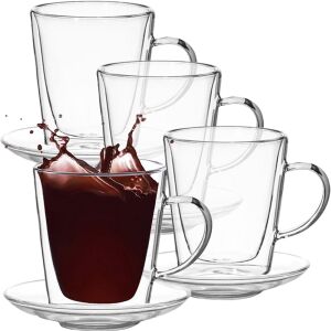 Quasar & Co. double-walled glass mug and saucer set with splashing coffee - Double-walled glass