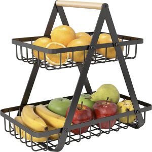 Fémkosár, Quasar & Co., gyümölcs, zöldségrendező, 2 szint, levehető, 31 x 20 x 30,5 cm, fekete
