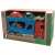 Car transporter toy with 4 small cars, red and green, for kids, eco-friendly, recycled plastic, in box