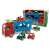 Car transporter toy with 4 small cars, red and green, for kids, eco-friendly, recycled plastic