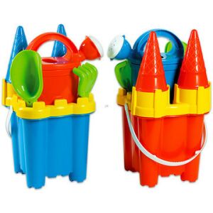 Homokvár Építő Készlet: Sand castle building set with bucket, watering can, shovel, and molds. - Androni Sandbox Toy