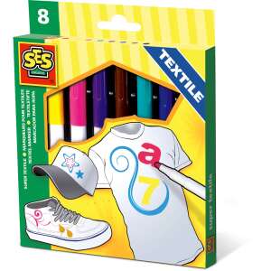 Markere textile SES Creative, set de 8, set de markere textile pentru copii, include albastru, maro, roz, turcoaz, galben, perfect pentru decorarea hainelor, pantofilor, genților și a altor lucruri - Nonbrand Pixuri