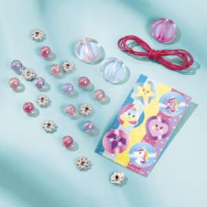 Totum Unicorn Necklace DIY Kit, contents of the kit: beads, string, and unicorn stickers - Totum Jewelry Making Kit