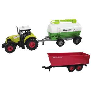 Green and white toy tractor with red trailer and green tank trailer, A Farmer's Tale Farm Truck 2 in 1 Set - Work machine for children