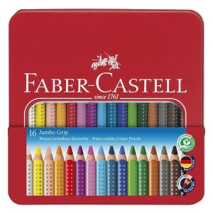 Faber-Castell Jumbo Grip Wasservermalbare Buntstifte, 16er Metalletui - Faber-Castell Farbstifte