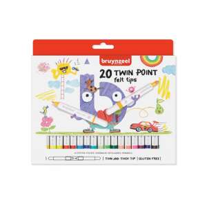 Bruynzeel 20 Twin Point Filzstifte, 20er Pack mit bunten Filzstiften mit dünnen und dicken Spitzen, perfekt für Kinder und Erwachsene - Zeichengeräte