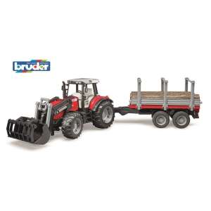Tractor Bruder Massey Ferguson 7480 cu încărcător frontal și remorcă, jucărie pentru copii - Maşinuţe