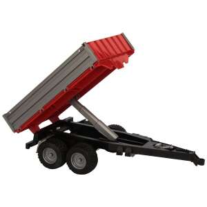 Jucărie remorcă basculantă Bruder, roșie și gri, vedere laterală - Mașină de lucru pentru copii