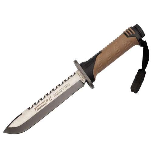 Nóż myśliwski IdeallStore® Thunder II z 30 cm ostrzem ze stali nierdzewnej, beżową rękojeścią i pochwą