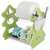Green dish drying rack with plates, mugs, and cutlery