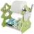 Green dish drying rack with plates, mugs, and cutlery