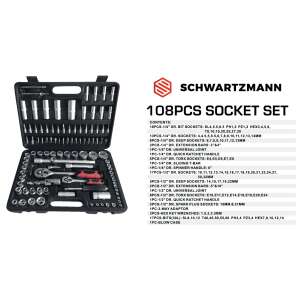 Schwartzmann 108 darabos racsnis dugókulcs készlet, komplett szerszámkészlet - Dugókulcs