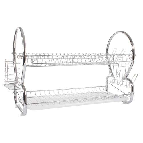 Dvojposchodová sušička riadu s odnímateľným podnosom, bočný držiak na príbory, 37,5 x 55 x 24 cm, strieborná farba 76347657
