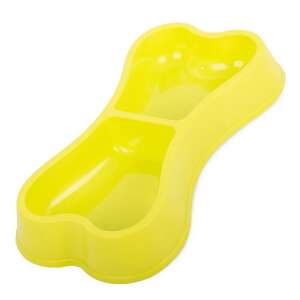 Bol dublu din plastic galben pentru animale de companie, pentru pisici și câini, în formă de os - Castroane si adapatori animale