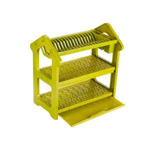 Suport de uscare a vaselor verde cu 3 niveluri, cu un design în formă de casă, perfect pentru organizarea bucătăriei - Scurgator vase