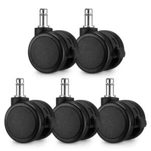 Set of 5 Kwmobile office chair casters, black, nylon, 11 mm stem, with brakes - Office chair caster