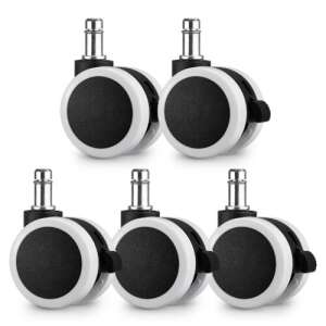 Set of 5 Kwmobile office chair casters, white and black, 50mm diameter, 11mm stem, with brakes - Office chair caster