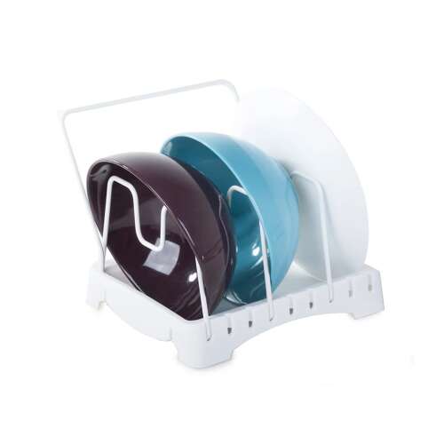 White kitchen lid drying rack, for storing and drying pot lids, pans, and other kitchen utensils