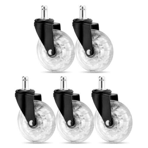 Kwmobile 5 db-os átlátszó irodai szék görgő készlet, 11 mm-es szár, 75 mm átmérő, 200 kg teherbírás