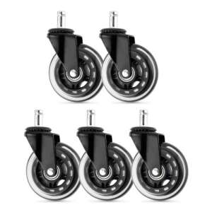Set of 5 Kwmobile office chair casters, black, polyurethane, 75mm diameter, 10mm stem - Office chair caster