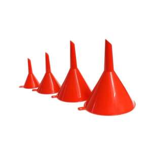 Set of 4 red plastic funnels, sizes 50-120mm, AMIO brand - Kitchen funnel