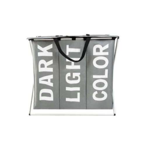 Isotrade 3-compartment laundry hamper with foldable frame, grey and white, 130L