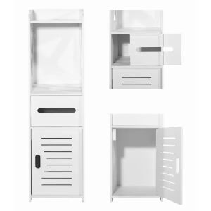 Bathroom wardrobe, Mufart, MDF board, 2 shelves, 1 drawer, 1 door, white, 25x21.5x80 cm