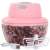 Electric food chopper, pink, with chopped red onion, USB cable, and whisk attachment
