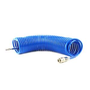 Blue coiled air hose, 10 meters long, 5x8mm diameter, with quick connectors - AMiO