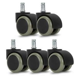 Set de 5 role pentru scaun de birou Kwmobile, gri, tija de 11 mm, diametru de 50 mm - Rotile scaune de birou