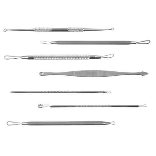 Set de 7 instrumente din oțel inoxidabil pentru îndepărtarea punctelor negre, set de îndepărtare a punctelor negre, instrumente pentru îndepărtarea acneei, instrumente pentru îndepărtarea coșurilor, instrumente pentru îndepărtarea punctelor negre, instrumente pentru îndepărtarea comedoanelor