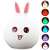 White silicone bunny night light with pink ears, color changing LED, 5 colors shown