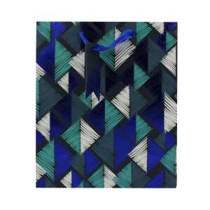 Large gift bag with Sketchy Diamonds design, blue and green geometric pattern on black background - Art & Craft