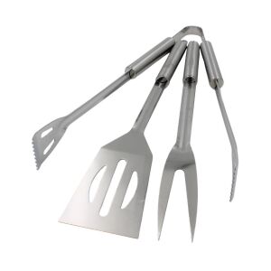 3-piece stainless steel grill tool set: spatula, fork, and tongs - Garden Grill & BBQ Tool