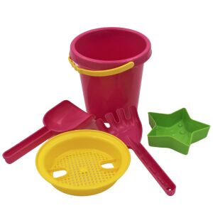 Pink sand bucket toy set with shovel, rake, and star mold - Pool and Beach Toy