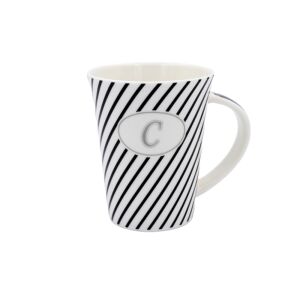 Cană de porțelan cu dungi și litera C - Cană de cafea personalizată - Servirea